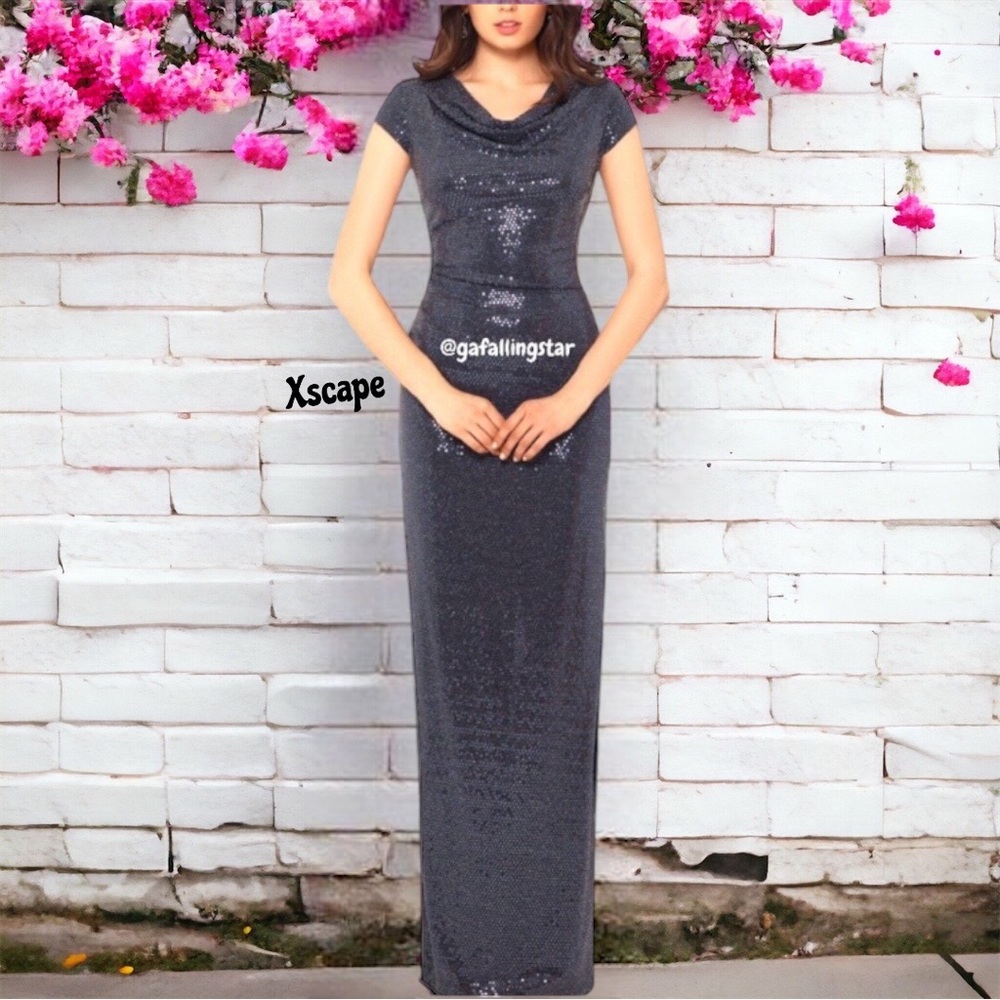 Xscape Metallic Sequin Cap Sleeve Gown